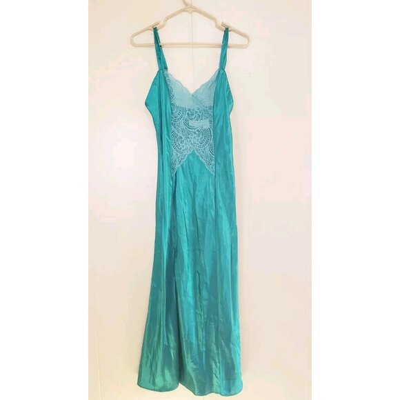 Victoria's Secret Other - Vtg Victorias Secret Gold Label Nightgown Womens L Midi Slip Dress Green Lace